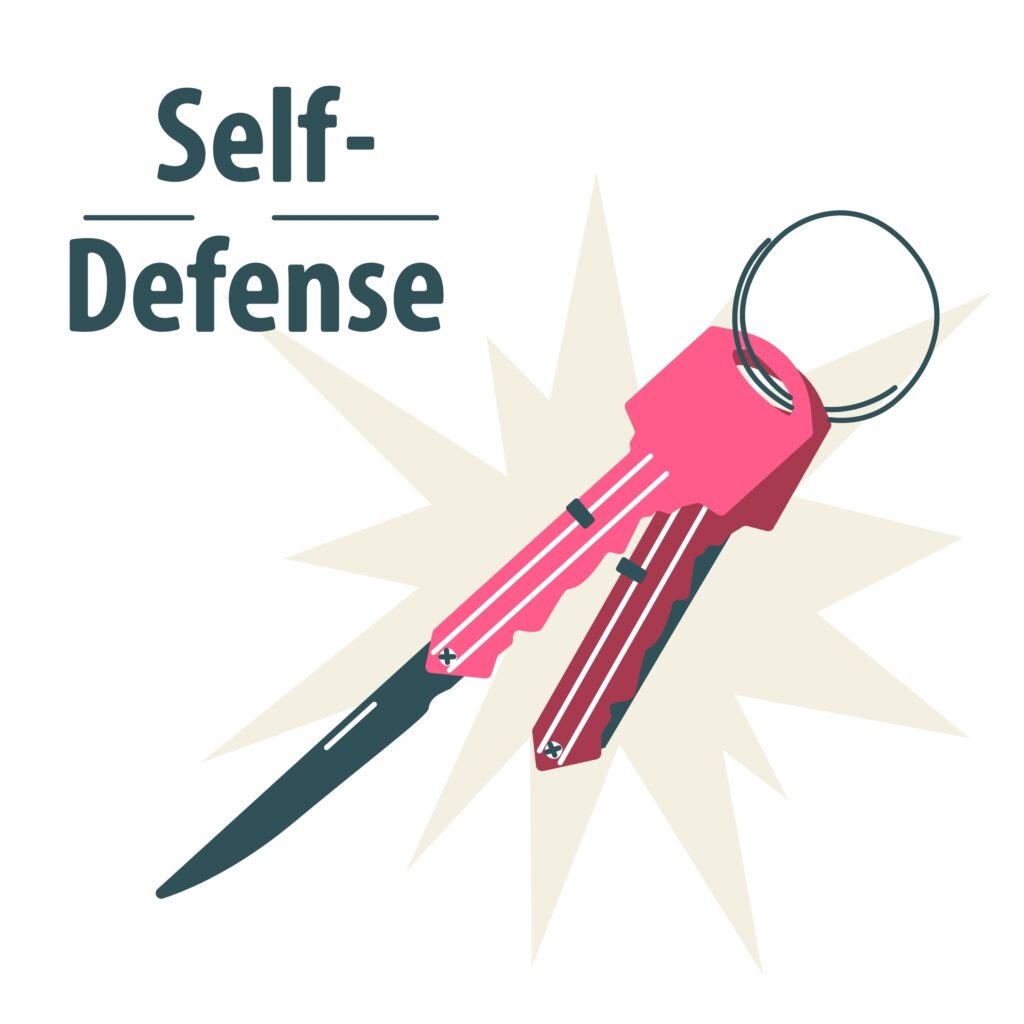 Illustration of a self-defense key knife, a safety tool, against a white background.