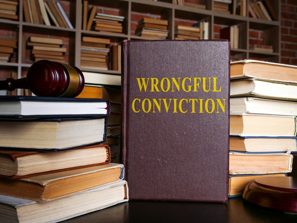 The book on wrongful convictions paired with a gavel.